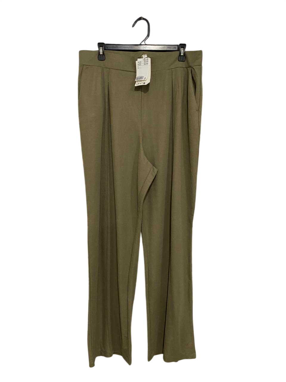 H&M |L| WAIST 34| A34| OLIVE GREEN HIGH-WAISTED FRONT-PLEAT WIDE-LEG TROUSERS