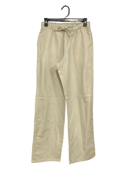 BERSHKA |S| WAIST 26| A34| BEIGE DRAWSTRING ELASTIC-WAIST WIDE-LEG TROUSERS