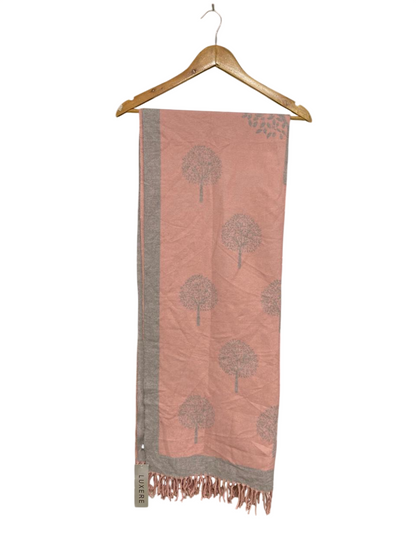 LUXERE DUSTY PINK & GREY TREE-PRINT FRINGED WINTER SCARF
