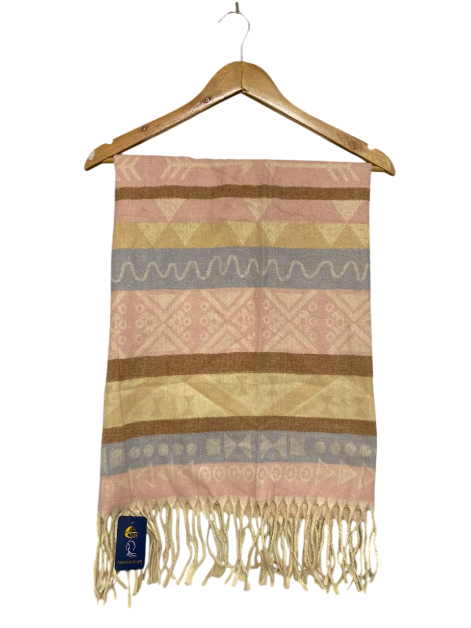 ABS MULTICOLOR GEOMETRIC AZTEC PRINT FRINGED WINTER SCARF