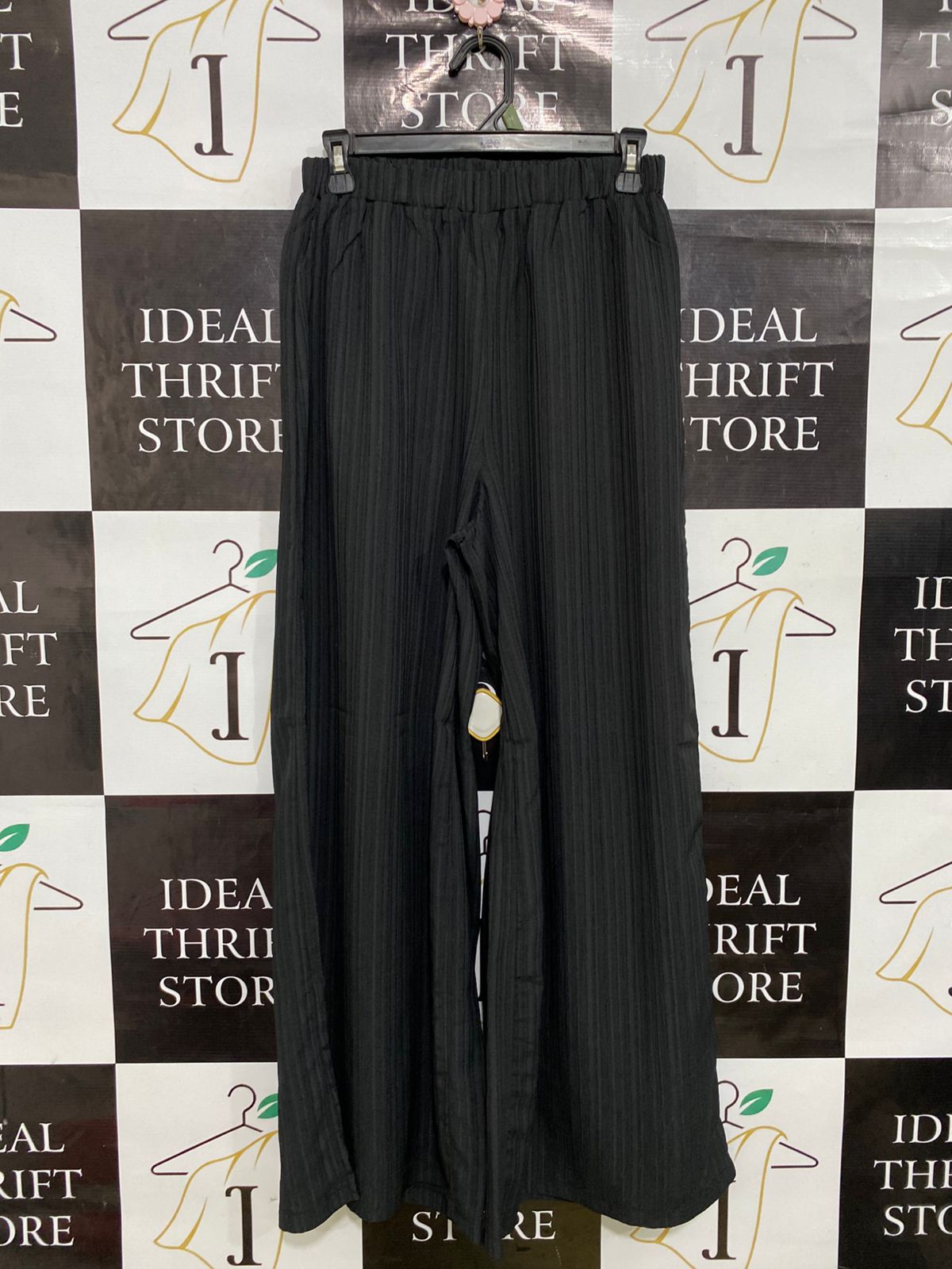 SHEIN |M| WAIST 26| A34| BLACK PLEATED ELASTIC-WAIST WIDE-LEG TROUSERS