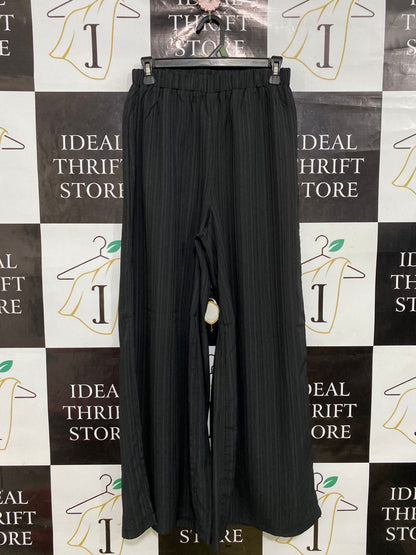 SHEIN |M| WAIST 26| A34| BLACK PLEATED ELASTIC-WAIST WIDE-LEG TROUSERS