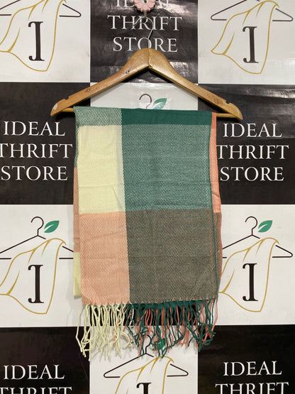 ABS MULTICOLOR GEOMETRIC AZTEC PRINT FRINGED WINTER SCARF