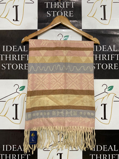 ABS MULTICOLOR GEOMETRIC AZTEC PRINT FRINGED WINTER SCARF