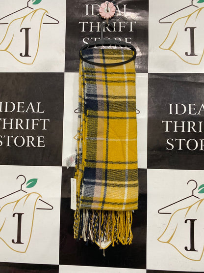 NEW LOOK MUSTARD YELLOW PLAID FRINGED WINTER SCARF