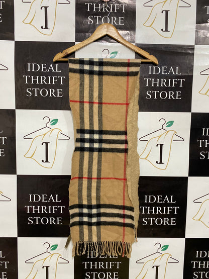 BURBERRY CLASSIC CAMEL PLAID FRINGED WINTER SCARF