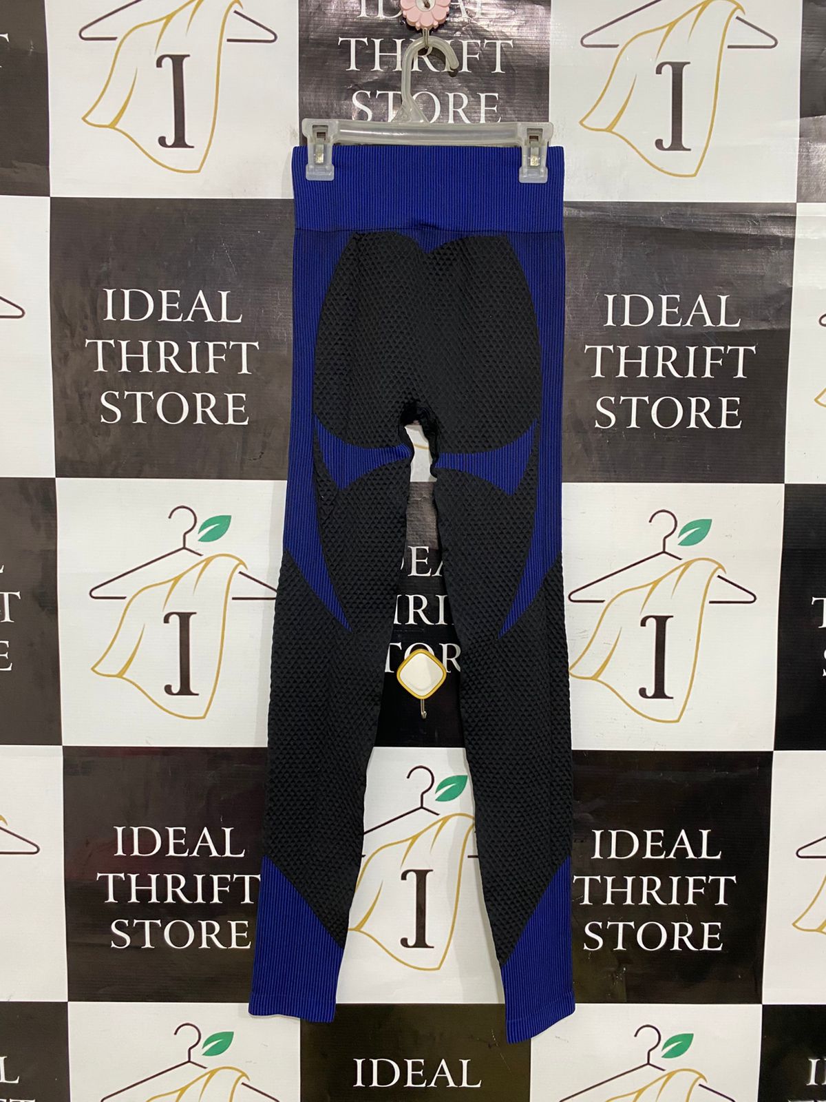 NOVA FASHION |XS| WAIST 21| A34| BLUE & BLACK SEAMLESS MESH-PANEL ATHLETIC LEGGINGS