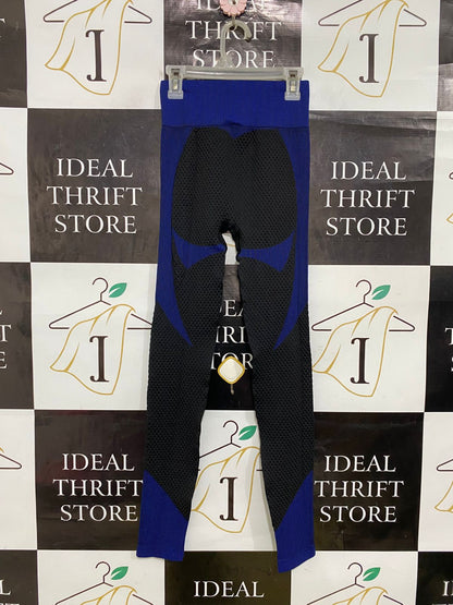 NOVA FASHION |XS| WAIST 21| A34| BLUE & BLACK SEAMLESS MESH-PANEL ATHLETIC LEGGINGS