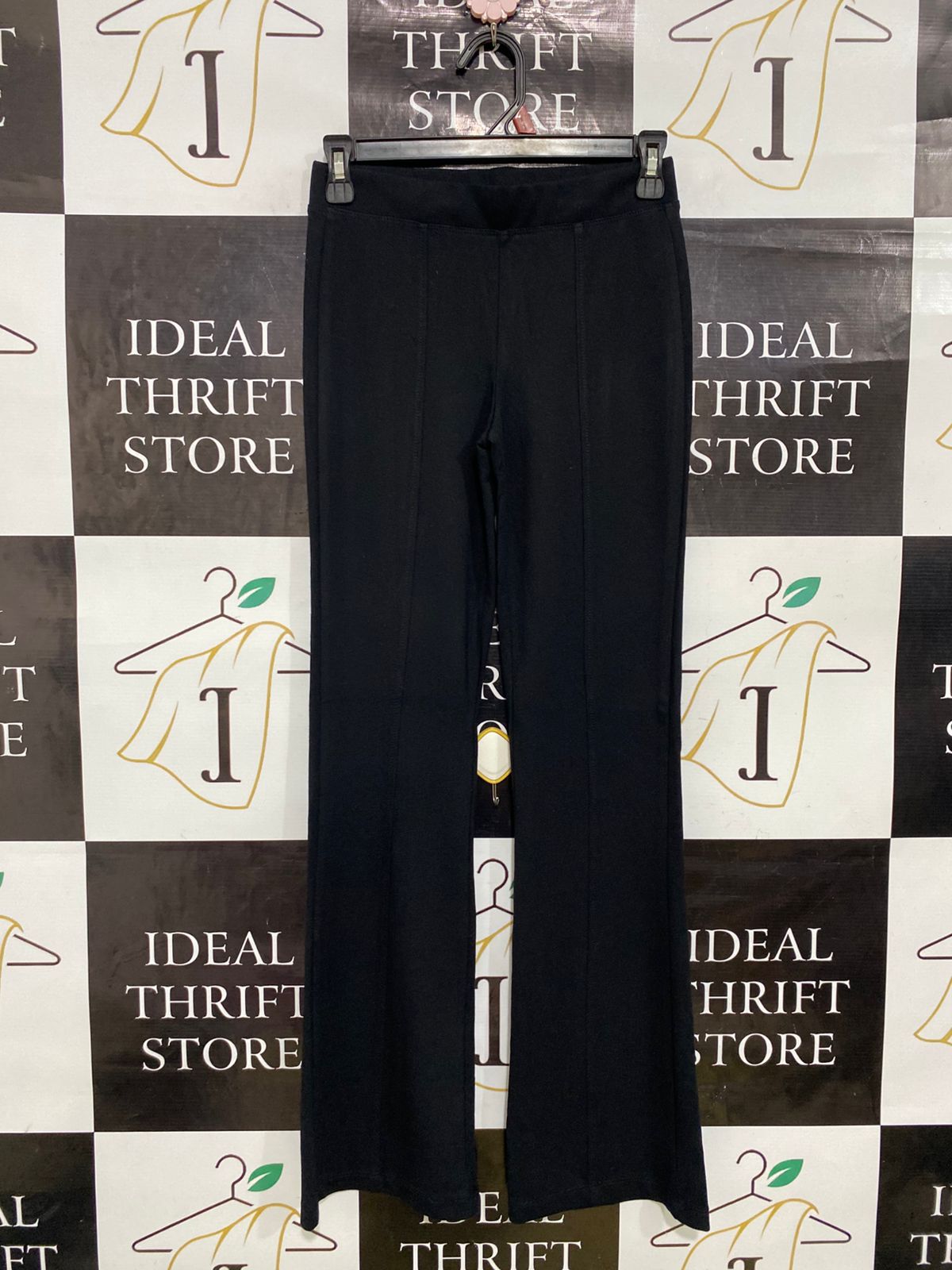ANKO |XS| WAIST 25| A34| BLACK HIGH-WAISTED SEAMED FLARED TROUSERS