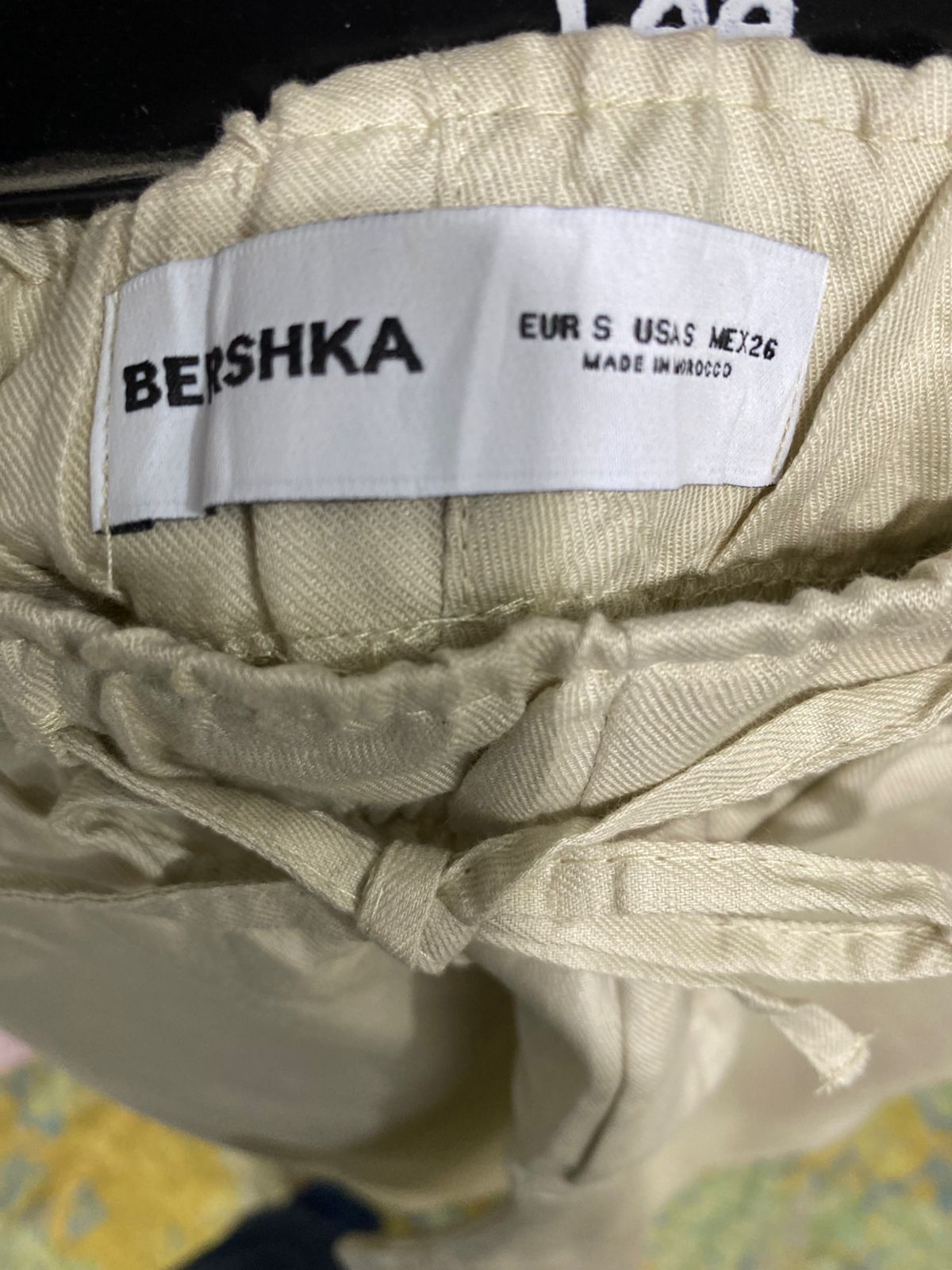BERSHKA |S| WAIST 26| A34| BEIGE DRAWSTRING ELASTIC-WAIST WIDE-LEG TROUSERS