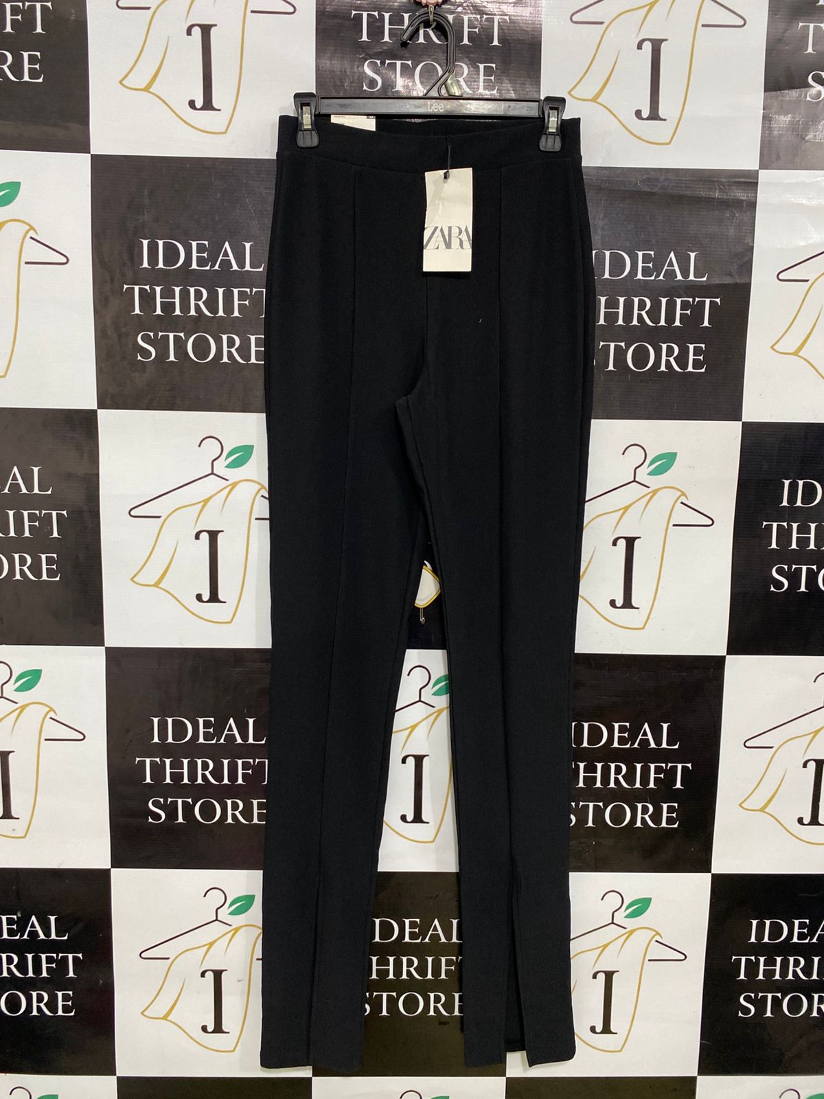 ZARA |M| WAIST 26| A34| BLACK HIGH-WAISTED FRONT-SLIT TAILORED TROUSERS