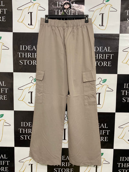 ANKO |M| WAIST 28| A34| BEIGE HIGH-WAISTED UTILITY CARGO WIDE-LEG TROUSERS