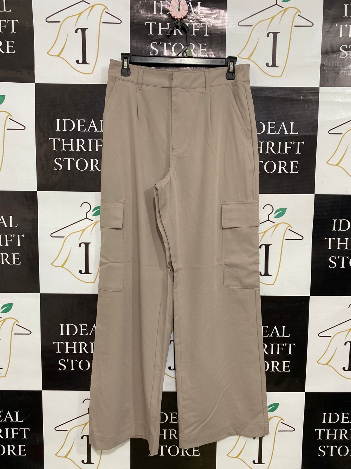ANKO |M| WAIST 28| A34| BEIGE HIGH-WAISTED UTILITY CARGO WIDE-LEG TROUSERS
