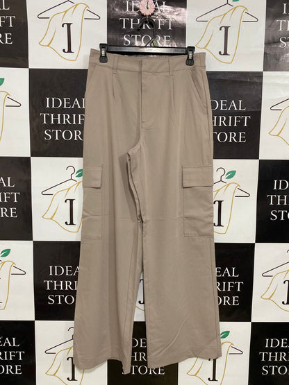 ANKO |M| WAIST 28| A34| BEIGE HIGH-WAISTED UTILITY CARGO WIDE-LEG TROUSERS