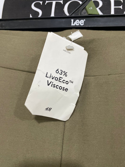 H&M |L| WAIST 34| A34| OLIVE GREEN HIGH-WAISTED FRONT-PLEAT WIDE-LEG TROUSERS