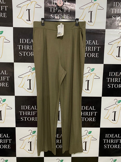 H&M |L| WAIST 34| A34| OLIVE GREEN HIGH-WAISTED FRONT-PLEAT WIDE-LEG TROUSERS