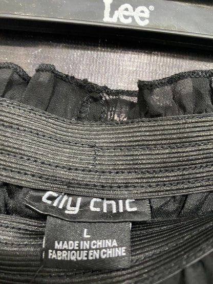 CITY CHIC |XXL| WAIST 38| A34| BLACK SHEER RUFFLED-WAIST WIDE-LEG PALAZZO TROUSERS