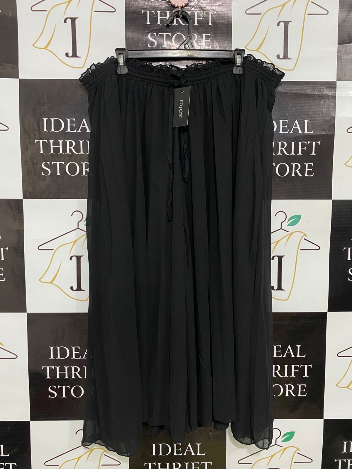 CITY CHIC |XXL| WAIST 38| A34| BLACK SHEER RUFFLED-WAIST WIDE-LEG PALAZZO TROUSERS