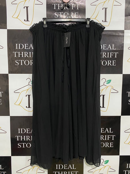 CITY CHIC |XXL| WAIST 38| A34| BLACK SHEER RUFFLED-WAIST WIDE-LEG PALAZZO TROUSERS