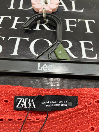 ZARA |M| WAIST 29| A34| RUST ORANGE CROCHET EYELET LACE WIDE-LEG TROUSERS