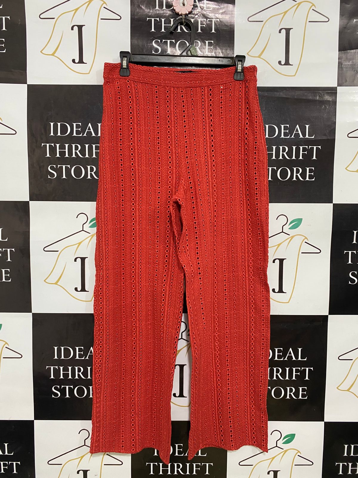 ZARA |M| WAIST 29| A34| RUST ORANGE CROCHET EYELET LACE WIDE-LEG TROUSERS