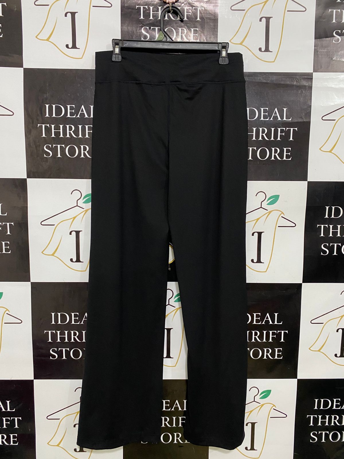 |L| WAIST 30| A34| BLACK DRAWSTRING ELASTIC-WAIST POCKETED WIDE-LEG LOUNGE TROUSERS