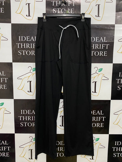 |L| WAIST 30| A34| BLACK DRAWSTRING ELASTIC-WAIST POCKETED WIDE-LEG LOUNGE TROUSERS