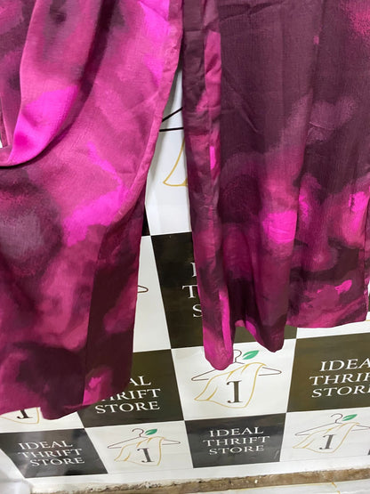 H&M |M| WAIST 28| A34| MAGENTA & BURGUNDY ABSTRACT PRINT SATIN WIDE-LEG TROUSERS
