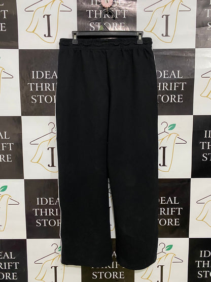 ANKO |L| WAIST 30| A34| BLACK & WHITE SIDE-STRIPE ELASTIC-WAIST WIDE-LEG TRACK TROUSERS