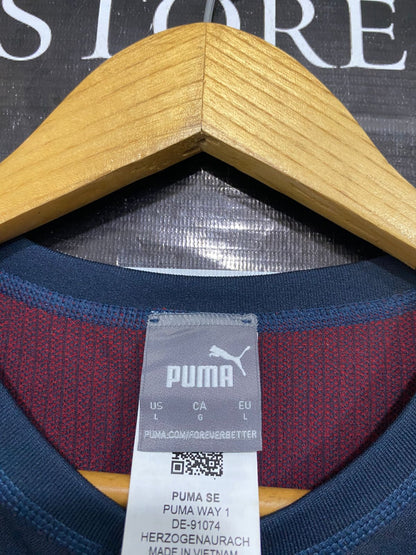 PUMA |L| BUST 15| A34| NAVY & MAROON SEAMLESS LONG-SLEEVE ATHLETIC CROP TOP