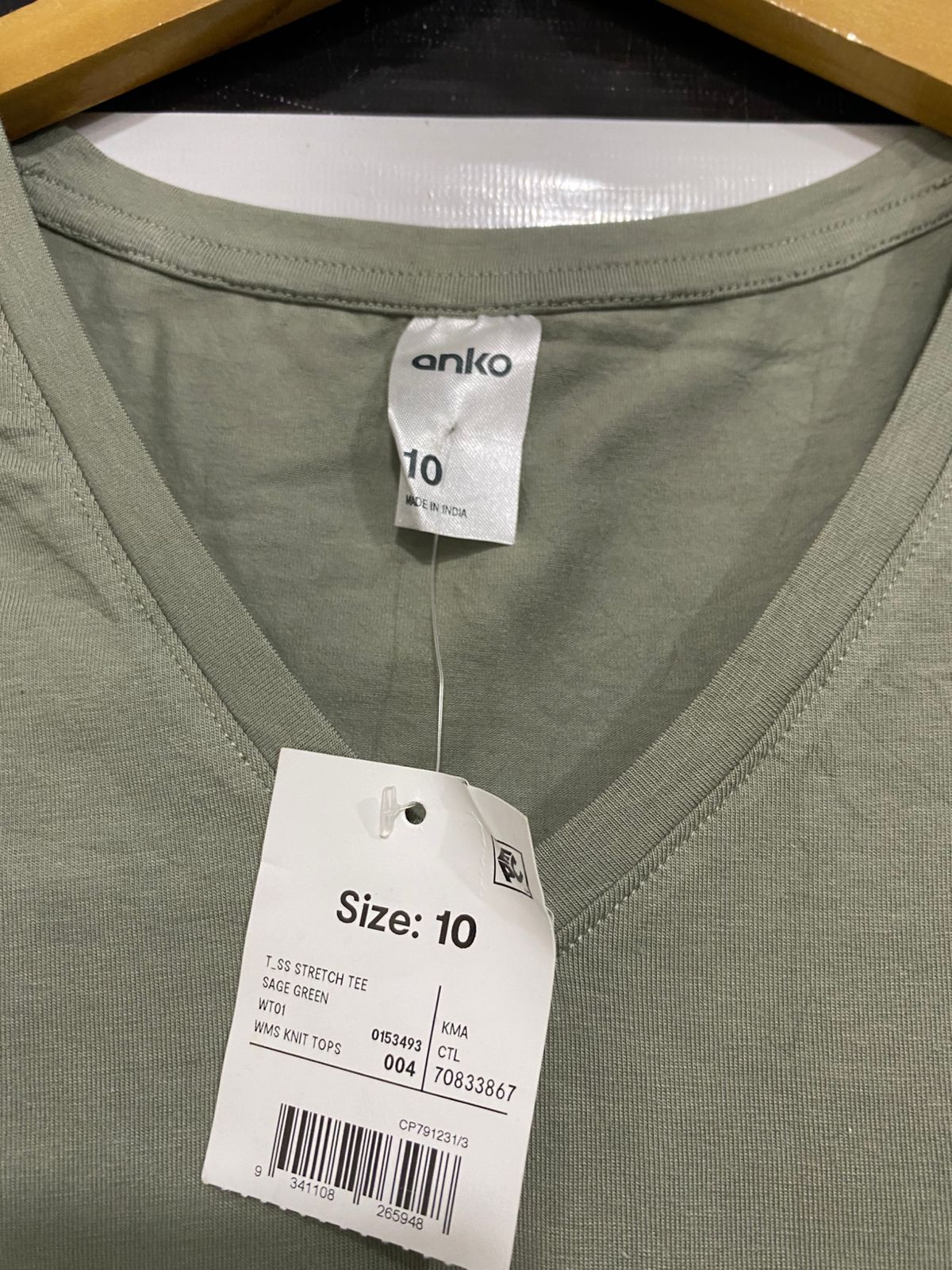 ANKO |S| BUST 16| A34| SAGE GREEN V-NECK BASIC T-SHIRT