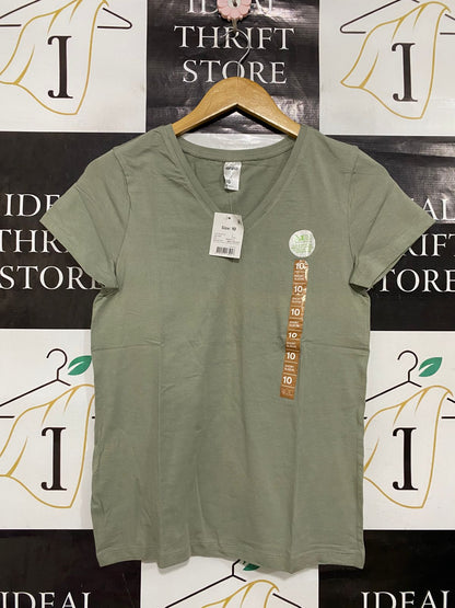ANKO |S| BUST 16| A34| SAGE GREEN V-NECK BASIC T-SHIRT