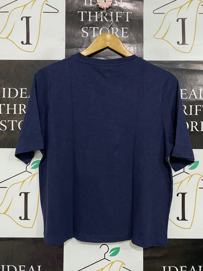 GRAE BASICS |S| BUST 19| A34| NAVY BLUE RELAXED-FIT COTTON CREWNECK T-SHIRT