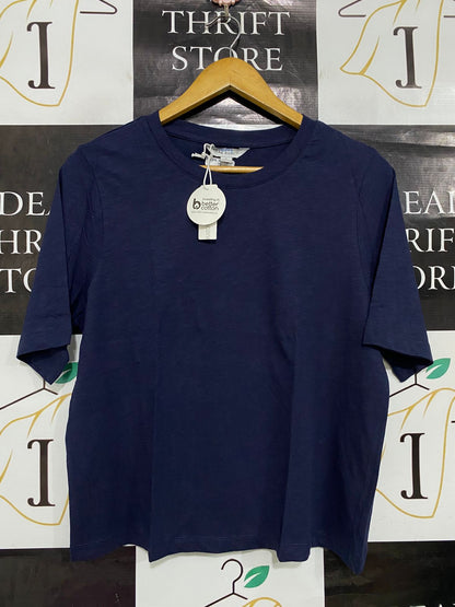GRAE BASICS |S| BUST 19| A34| NAVY BLUE RELAXED-FIT COTTON CREWNECK T-SHIRT