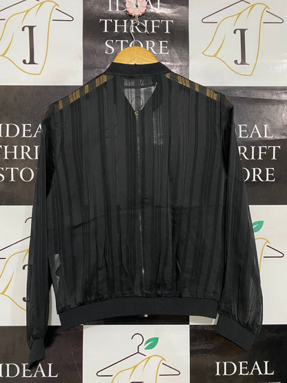 ZARA |S| BUST 20| A34| BLACK SHEER STRIPED ZIP-UP BOMBER JACKET