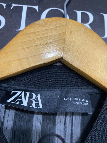 ZARA |S| BUST 20| A34| BLACK SHEER STRIPED ZIP-UP BOMBER JACKET