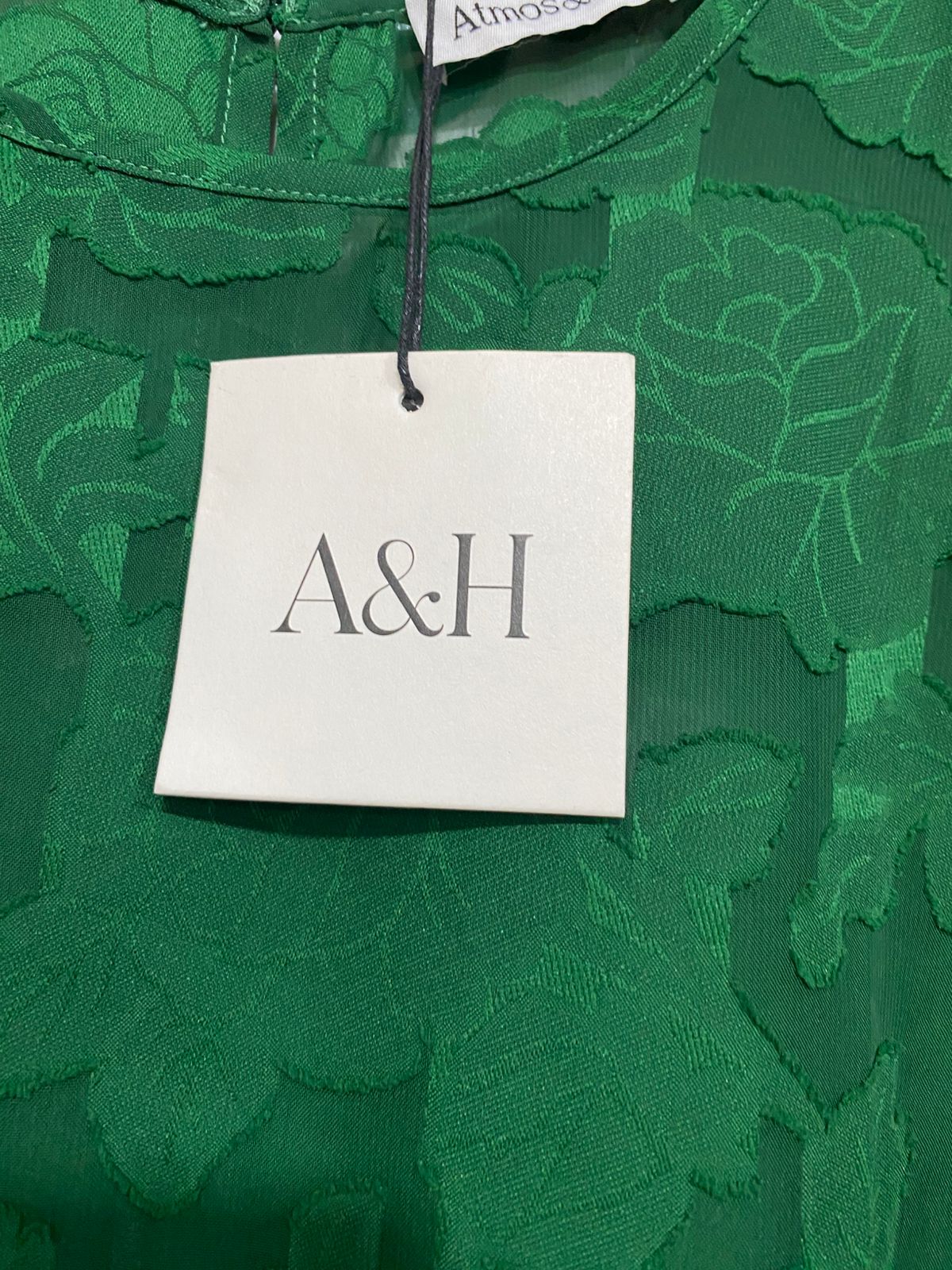 ATMOS & HERE |L| BUST 22| A34| EMERALD GREEN SHEER FLORAL JACQUARD LONG-SLEEVE BLOUSE