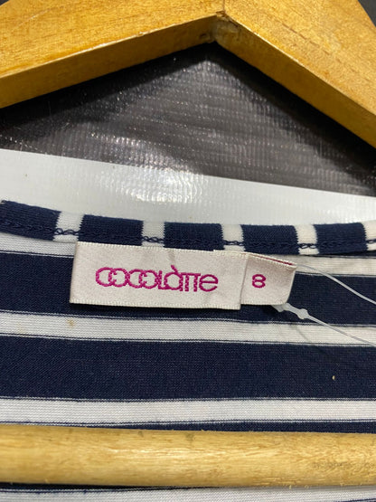 COCOLATTE |S| BUST 15| A34| NAVY & WHITE STRIPED BUTTON-PLACKET SCOOP-NECK T-SHIRT