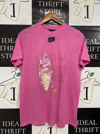 NEW LOOK |M| BUST 19| A34| PINK "STRAWBERRY GLOW" GRAPHIC CREWNECK T-SHIRT