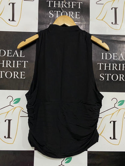 HENNE |XL| BUST 16| A34| BLACK PLUNGING V-NECK SLEEVELESS RUCHED TOP