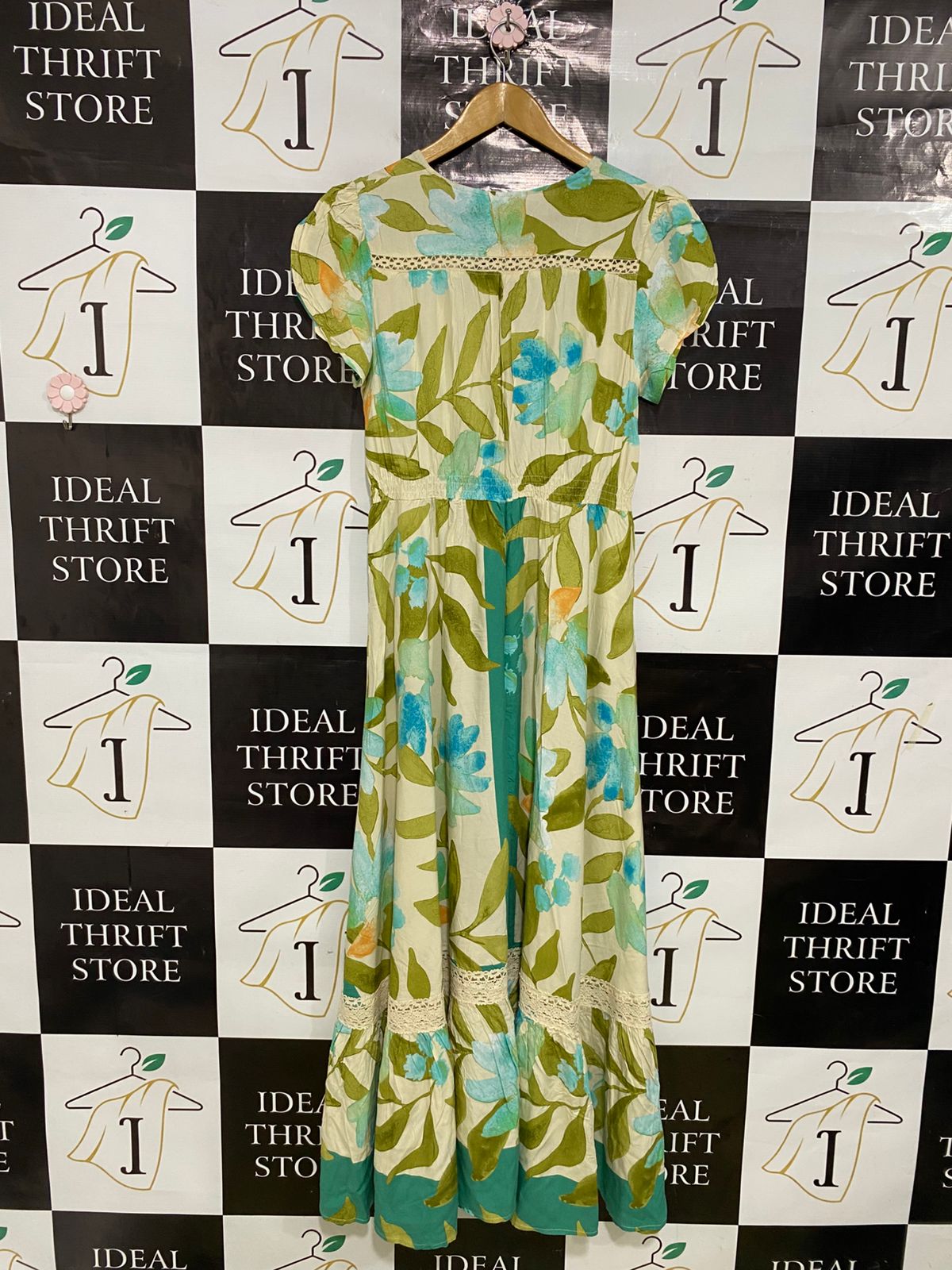 JAASE |M| BUST 17| A34| BEIGE & GREEN FLORAL PRINT BUTTON-FRONT MAXI DRESS