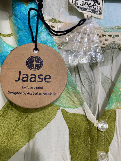 JAASE |M| BUST 17| A34| BEIGE & GREEN FLORAL PRINT BUTTON-FRONT MAXI DRESS