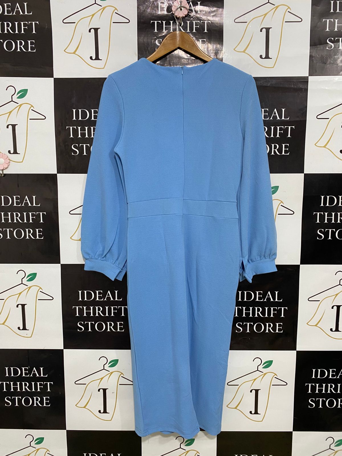 ORDER PLUS |L| BUST 17| A34| STYLEWE LIGHT BLUE TEXTURED LONG-SLEEVE MIDI DRESS