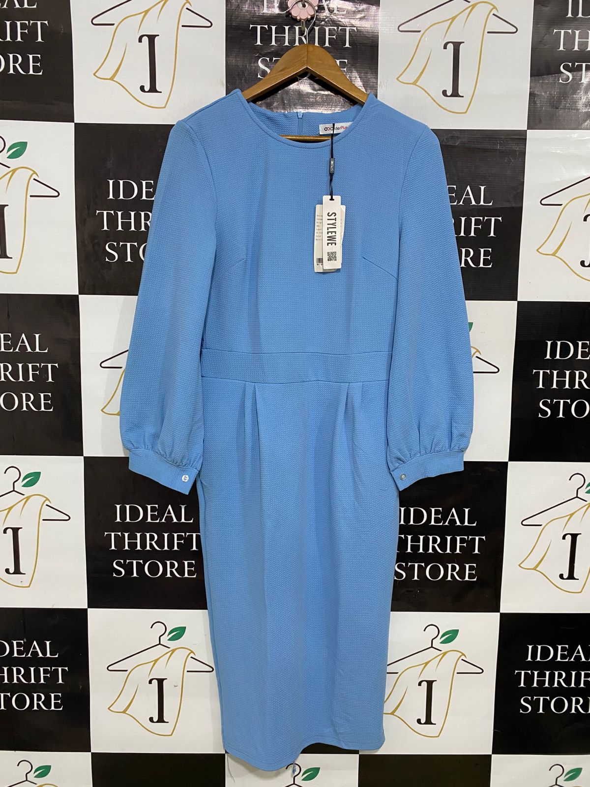 ORDER PLUS |L| BUST 17| A34| STYLEWE LIGHT BLUE TEXTURED LONG-SLEEVE MIDI DRESS