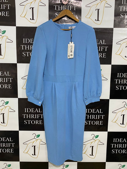ORDER PLUS |L| BUST 17| A34| STYLEWE LIGHT BLUE TEXTURED LONG-SLEEVE MIDI DRESS