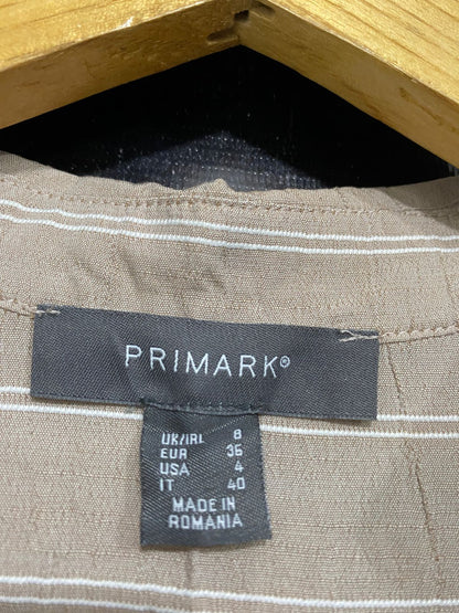 PRIMARK |S| BUST 17| A34| BEIGE & WHITE STRIPED TIE-FRONT LONG-SLEEVE BUTTON-UP SHIRT