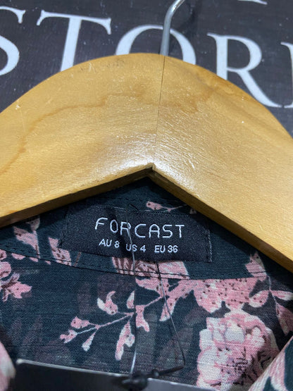 FORCAST |S| BUST 18| A34| DARK GREEN & PINK FLORAL PRINT LONG-SLEEVE BUTTON-UP BLOUSE