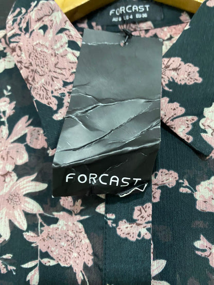 FORCAST |S| BUST 18| A34| DARK GREEN & PINK FLORAL PRINT LONG-SLEEVE BUTTON-UP BLOUSE