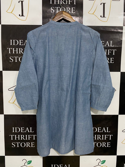 UTSA |L| BUST 20| A34|  LIGHT BLUE EMBROIDERED LEAF TUNIC SHIRT