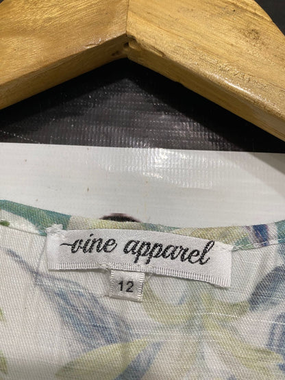 VINE APPAREL |M| BUST 18| A34| WHITE & MULTICOLOR BOTANICAL TIE-NECK TIERED MIDI DRESS